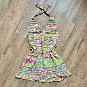 Colourful Halter-Neck Mini Knit Summer Dress